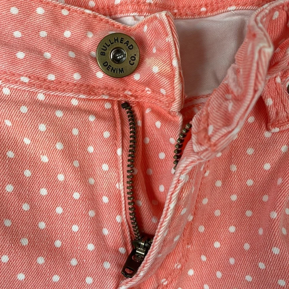 Bullhead Denim Co. Salmon w/White Polka Dots Ankle Skinny Jeans - Size 7 Juniors - Picture 4 of 11